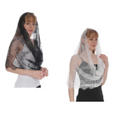 Mantilla De Encaje Velo De Iglesia, Velo Cabeza De Boda 2pcs