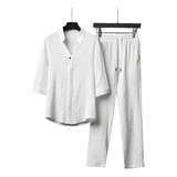 Conjunto De Pantalones Y Camisa De Lino Para Hombre, 2 Pzas