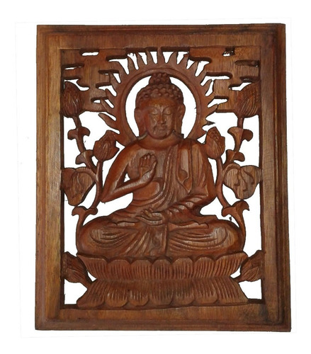  Cuadro Buda Tallado En Madera Calado 25x30cm 