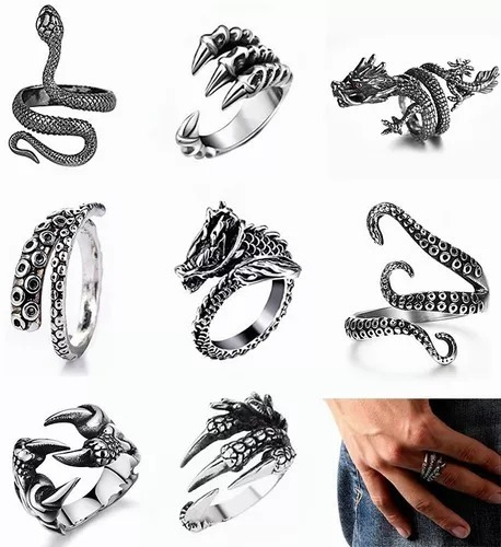 Personalidad Retro Dragon Snake Animal Open Ring 8pcs