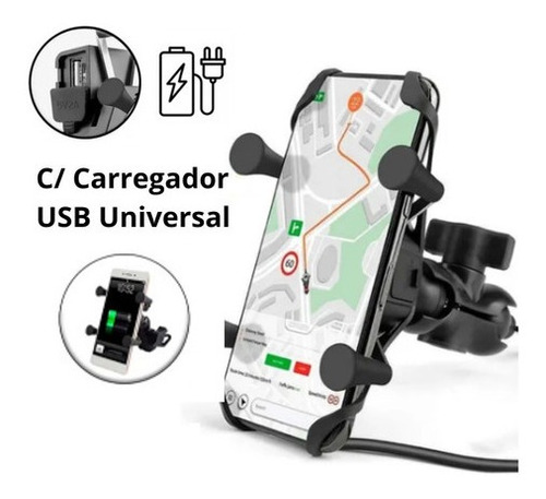 Suporte Celular Moto Com Carregador Universal Usb Garra X
