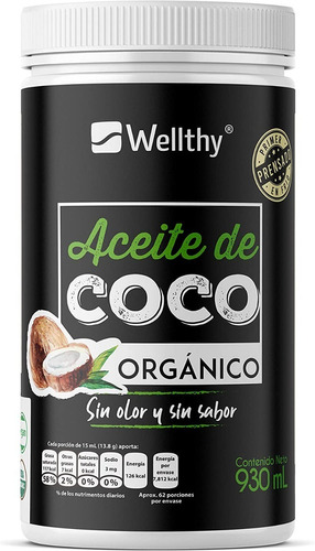 Aceite Orgánico De Coco 930 Ml Wellthy