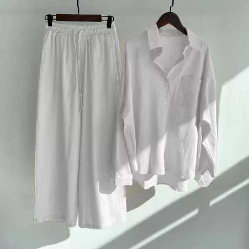 Conjunto De Camisa Y Pantalón De Lino De Algodón Para Mujer