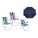02 Cadeira Praia Aluminio +cadeira Praia Menino +guarda-sol