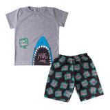 Conjunto Infantil Menino Camiseta-shorts Cinza Tubarão 