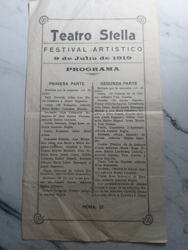 Antiguo Programa Teatro Stella 1919 Original. Ian 549
