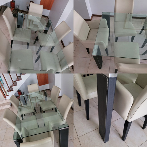 Mesa De Vidrio Triple Con Patas Forradas En Cuero Simet