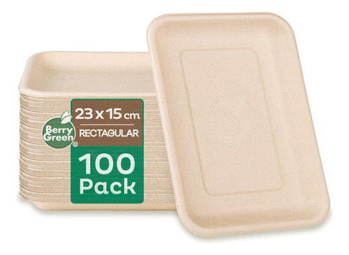 100 Charolas Desechables Rectangular Plato Biodegradable 