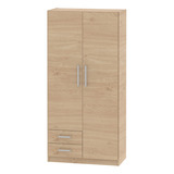 Placard Ropero Mueble Dormitorio Cuarto 2 Puertas 180*87*44 Cm 3 Estantes 2 Cajones Guarda Ropa Perchero Color Roble Melamina Placar