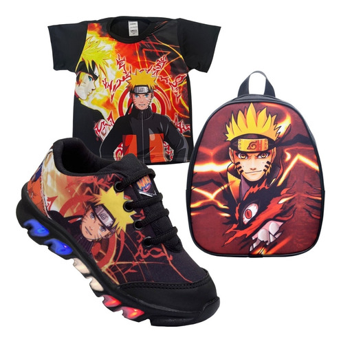 Kit Tenis Led Masculino Naruto + Mochila + Camisa Lançamento