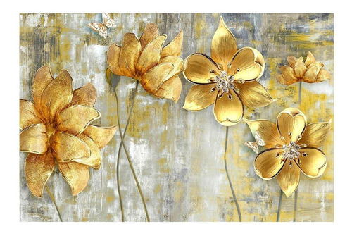 Quadro Flores Douradas Abstrato 120x80 Decorativo Moderno