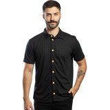 Camisa Slim De Botão Manga Curta Malha Eco Black Friday 