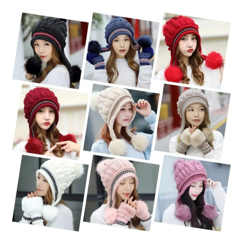 Gorro Térmico Guantes Unitalla Invierno Frio Tejido