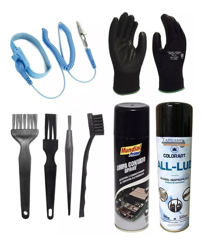 Kit Limpeza Anti Estático Pincel Escova Pulseira Esd Luvas