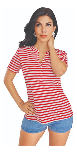 Blusa Casual Mujer Rojo Con Blanco 942-57