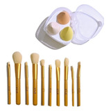 Kit De Brochas Para Maquillaje +  Paquete De 3  Esponjas  