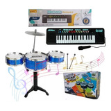Kit Batetia Rosa+teclado Infantil Musical C/ Microfone Piano