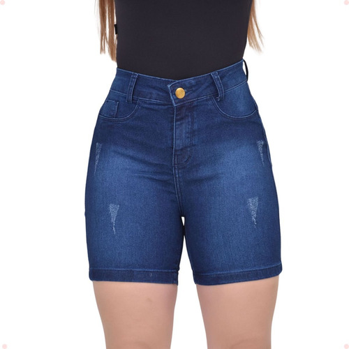 Bermuda Jeans Feminino Cintura Alta Meia Coxa Empina Bumbum