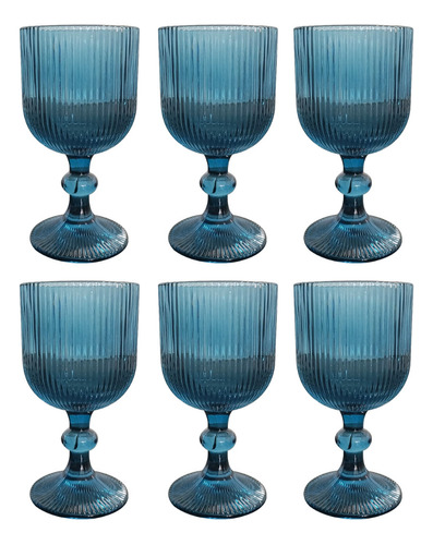 Juego De 6 Copas De Vino Cristal De Colores Vintage Labrado