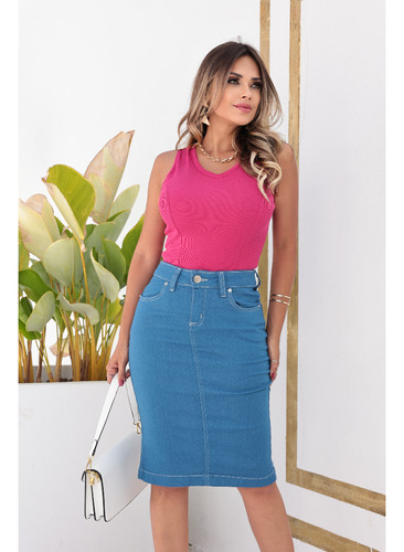 Saia Jeans Feminina  Moda Evangélica Premium Casual Elegante