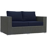 Loveseat Exterior Ratán Mimbre Sunbrella Canvas Navy