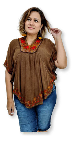 Bata Indiana Feminina Poncho Bordado Colorido Plus Size 001