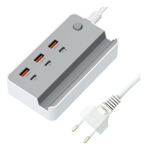 Extensão Carregador Turbo Celular Tomada 3usb + 3 Tipo-c 35w