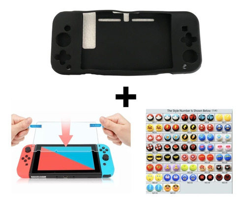 Combo Protector + 2 Grips + Vidrio Templado Nintendo Switch