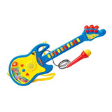 Guitarra Infantil E Microfone Musical Educativo C Luzes Azul