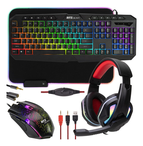 Kit Accesorios Juegos Ritz Gear Rgb | Paquete Pc Con Led 4 Y