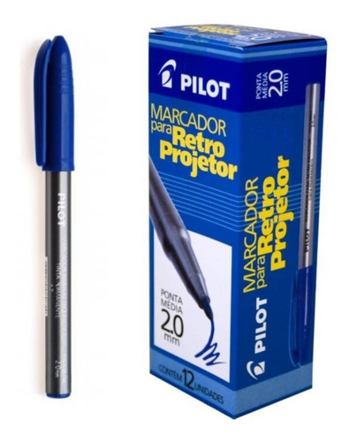 Marcador Retroprojetor Pilot 2.0mm Azul - 12 Unidades