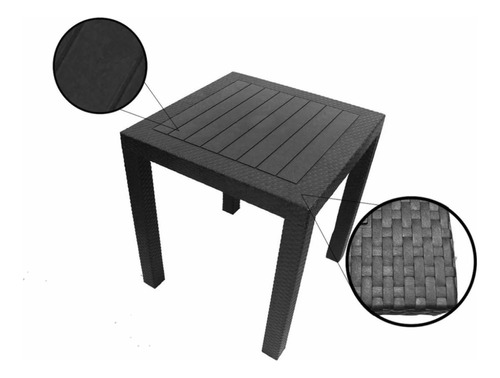 Mesa De Plástico Cuadrada Tipo Rattan Negra Desmontable