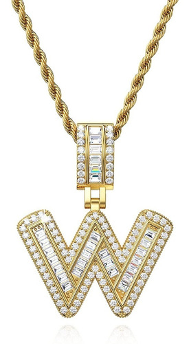 Collar Hombre Mujer Inicial Letras Baño Oro 14k Zirconias