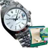 Relógio Rolex Masculino Datejust Branco Automático 41mm+ Cx