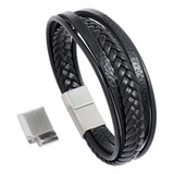 Pulsera De Cuero Trenzada De Acero Inoxidable Para Hombre