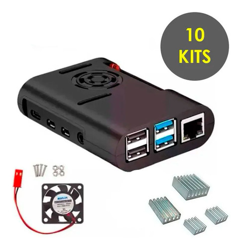 10x Case Com Cooler E Dissipadores Para Raspberry Pi4 Pi 4