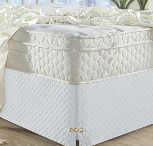 Saia Box Casal Queen Matelada Com Pingente Luxo - Branco