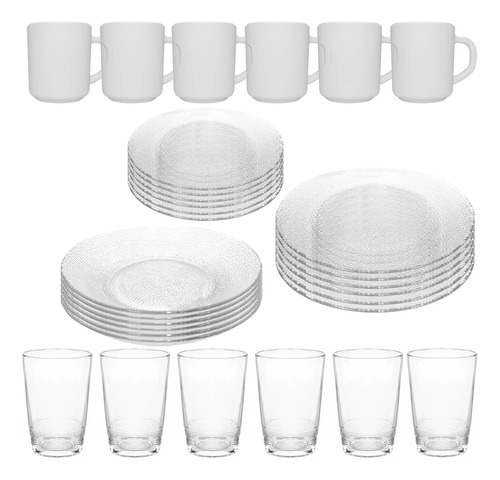 Vajilla 30 Piezas De Vidrio Platos Vasos Compoteras Durax