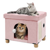 Cama Plegable Grande Para Gatos Con Juguetes, Color Rosa