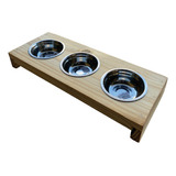 Comedero Bebedero De Gato 3ple Bowl Elevado Madera Barnizada