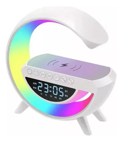 Lampara Led Parlante Luz Rgb Reloj Bt Cargador Inalámbrico G