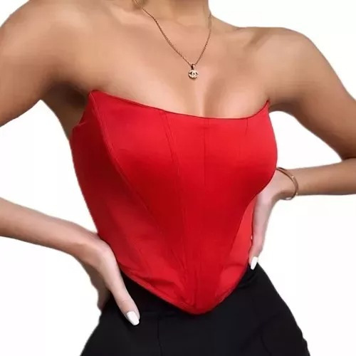 Blusa Top Crop Sexy Tipo Corset Strapless Mujer Sensual