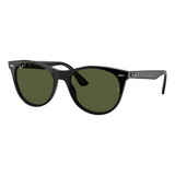 Anteojos De Sol Polarizados Ray-ban Wayfarer Ii Classic Small Con Marco De Acetato Color Gloss Black, Lente Green Clásica, Varilla Gloss Black De Acetato - Rb2185