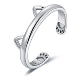 Anillo Ajustable Para Mujer Dama Gato Fabricado En Plata 925