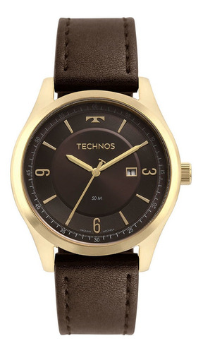 Relógio Technos Masculino Steel Dourado - 2117les/0m Cor Da Correia Marrom Cor Do Fundo Marrom