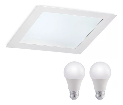 Spot Plafon De Embutir Blanco 20x20cm + 2 Lamparas Led 