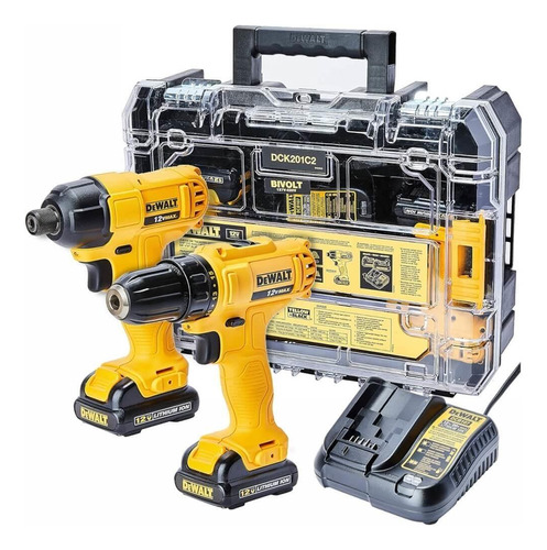 Kit Parafusadeira Chave Impacto Bateria 12v Dewalt Dck201c2