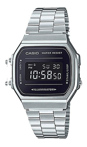 Reloj Casio Vintage A168wem Edición Espejo Plata Acero Inoxi Color De La Correa Plateado Color Del Bisel Plateado Color Del Fondo Negro