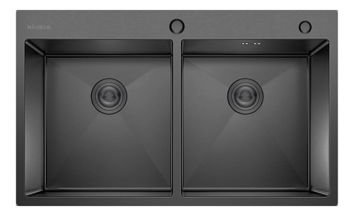 Bacha Cocina Doble De Acero Negra Aisi 304 Hm-d8250 Hausar