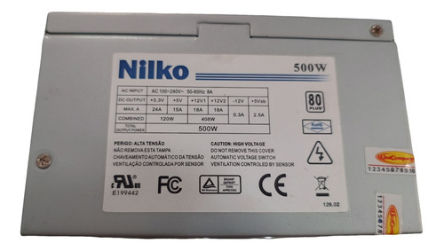 Fonte Nilko 500w 80 Plus Bivolt Com Nf !! 